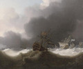 Ships of the Red Squadron reefed down in a gale - Charles Brooking