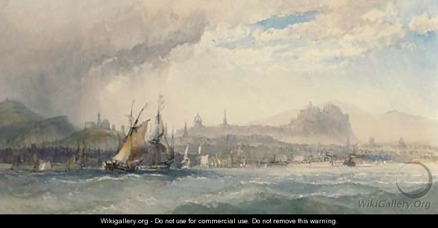 A stiff breeze off Leith with a panorama of Edinburgh beyond - Charles Bentley