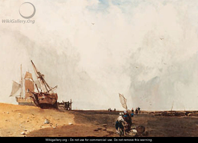 Fishing vessels, with fisherfolk in the foreground - Charles Bentley