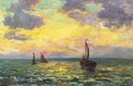 Avondstemming Noordzee sailingvessels on the Northsea at sunset - Charles Dankmeijer