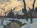 Winterlandschap, zonsondergang te Loosduinen twilight - Charles Dankmeijer