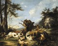 Bears and hounds fighting in a landscape - Carl Borromaus Andreas Ruthart