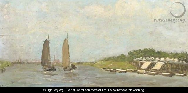 Sailing vessels on a river - Carl August Breitenstein