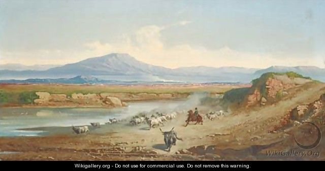 Herding Buffalo in the Roman campagna - Carel Max Gerlach Quaedvlieg