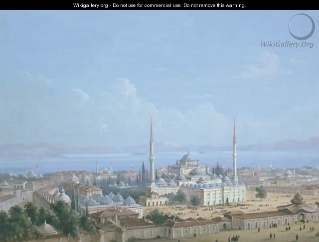 The Sultan Beyazit II Mosque Complex with a View of the Golden Horn beyond, Constantinople - Carlo Bossoli