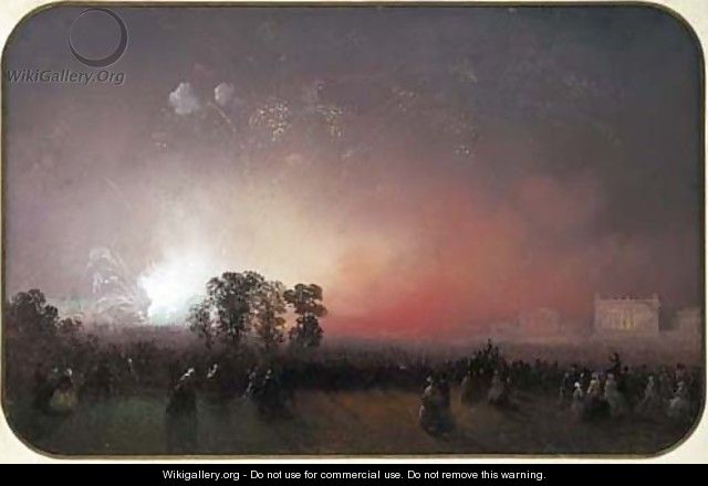 Fireworks over Bridgewater House on the occasion of the Peace Celebrations after the Crimean War, May 1856 - Carlo Bossoli