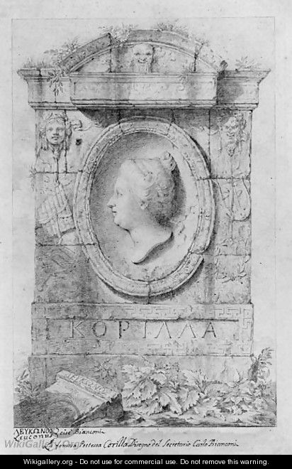A relief of the poetess Corilla in profile to the left, with the attributes of theatre and poetry - Carlo Bianconi
