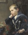 Portrait of a young boy, bust-length, in a sailor suit, holding a violin under his left arm - Jane Loudon