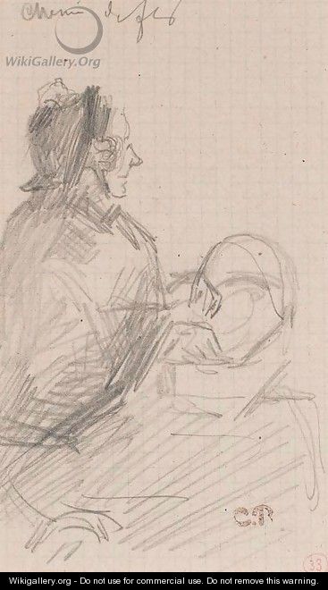 Femme assise tenant un couffin - Camille Pissarro