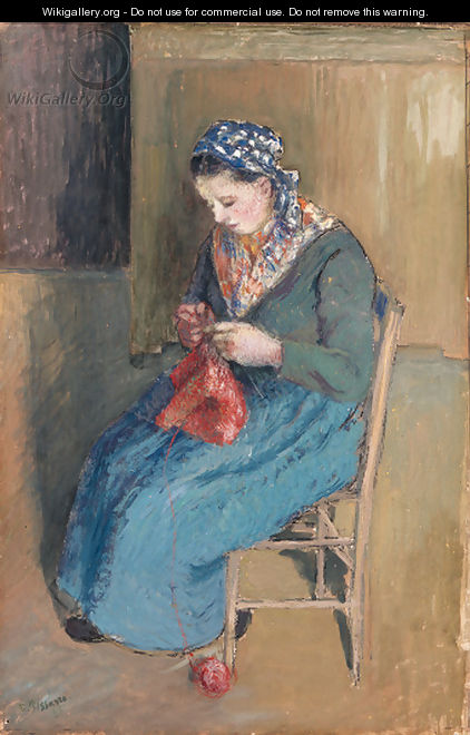 Paysanne assise et tricotant - Camille Pissarro