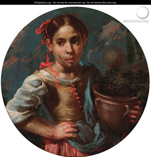 An allegory of summer a girl holding an earthenware pot with flowers - Bernhard Keil