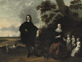 A group portrait of the Van Kuyl family with Utrecht in the background - Bernardus Swaerdecroon