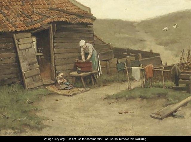 Washing day in the dunes - Bernardus Johannes Blommers