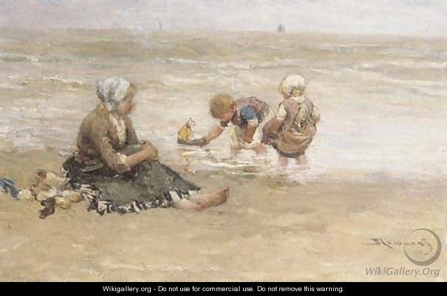 Pootje baden children playing on the beach - Bernardus Johannes Blommers