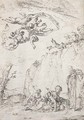 The Holy Family with the Infant Baptist, putti with banners above - Bernardo Strozzi
