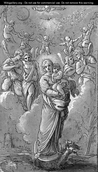 The Virgin Immaculate with the Child, the Holy Spirit and God the father - Bolognese School