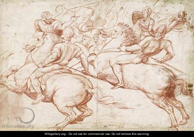 Studies After Raphael Two Horsemen Recoiling, With Soldiers In The Background - Boccaccio Boccaccino