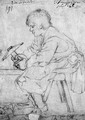A young stone-cutter seated on a stool on profile to the left - Bolognese School