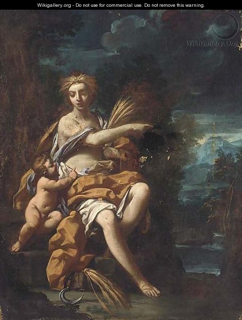 Ceres in a landscape with a putto - Bolognese School