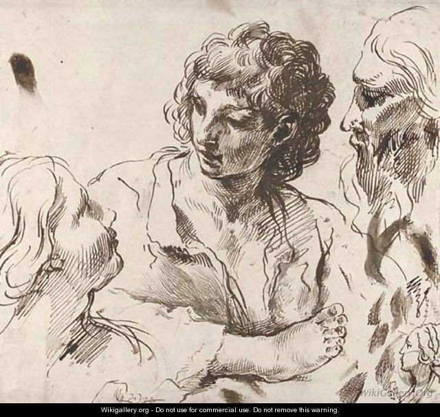 Heads of a boy, a girl and an old man, with a study of a foot and of the head of a girl - Bolognese School