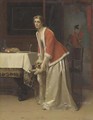 An Elegant Lady with her Dog in an Interior - Florent Willems