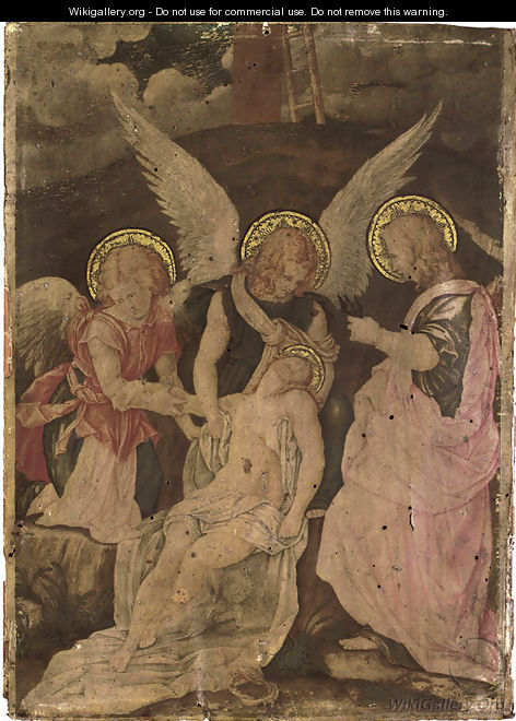 The body of Christ supported by two angels, Saint John the Evangelist to the right - Florentine School