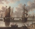 A Dutch warship and fishing vessels in a calm - (after) Abraham Storck