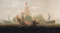 A naval engagement with barges attacking a man-o'-war - (after) Aart Van Antum