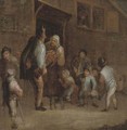A hurdy-gurdy player with peasants outside a tavern - (after) Adriaen Jansz. Van Ostade