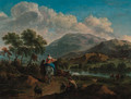An extensive river landscape with drovers on a path - (after) Adriaen Van De Velde