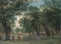 An elegant couple walking in a deer park - (after) Adriaen Van De Velde
