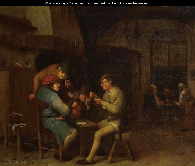 Boors playing at cards in a tavern - (after) Adriaen Jansz. Van Ostade