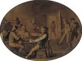 Peasants playing cards, drinking merry making in an interior - (after) Adriaen Brouwer