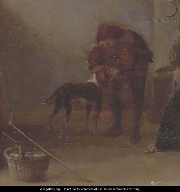 A peasant with his dog - (after) Adriaen Brouwer