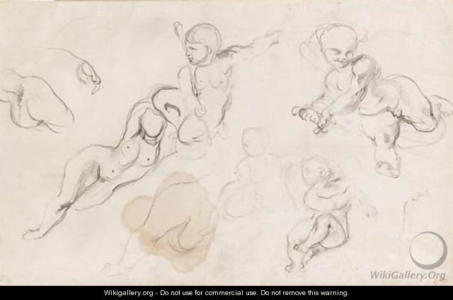 Studies of putti and a female nude - Eugene Delacroix