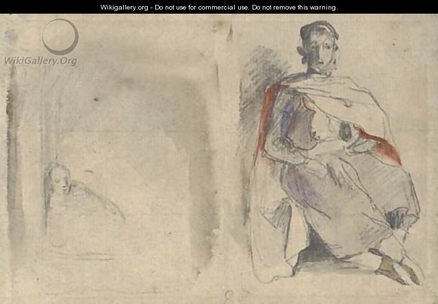 Study of a seated man in oriental dress and study of a figure in a doorway - Eugene Delacroix