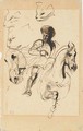 A man in armour on horseback, with studies of a horse's head and cats' heads - Eugene Delacroix