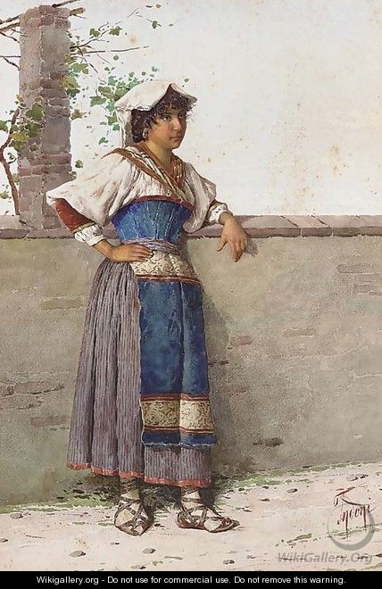 Study of a gypsy girl leaning against a wall - Filippo Indoni