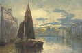 Trading vessels on the Grand Canal at dusk - Fernard Lubich