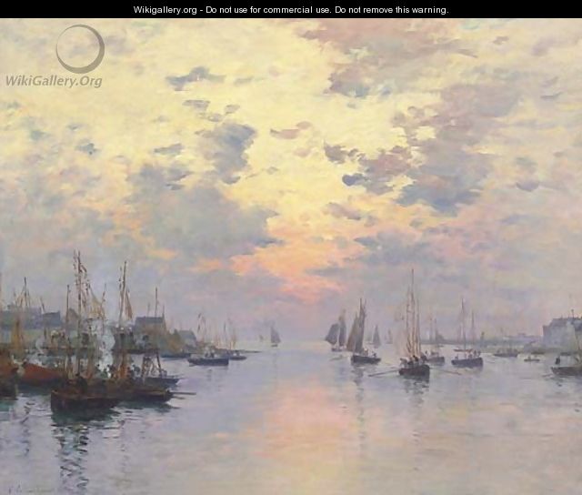 Le port de Concarneau, coucher de soleil - Fernand Marie Eugene Legout-Gerard