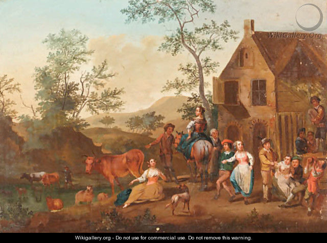 Landscapes with Peasants Dancing - Flemish School