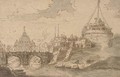 The Castel Sant'Angelo and Saint Peter's, Rome, seen from the Tiber - Flemish School