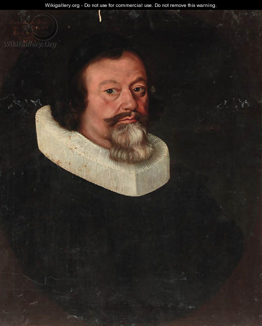 Portrait of a gentleman, three-quarter-length, in a black jacket and a ruff collar - Flemish School