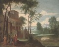 A wooded landscape with figures by a country house - Flemish School