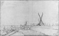 The North Walls of Antwerp, with Windmills on the Ramparts near the North Gate - Flemish School