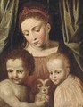 A woman and two children with a dog - Flemish School