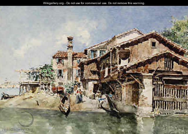 Off a Canal in Venice with Santa Maria della Salute in the Distance to the left - Federico del Campo