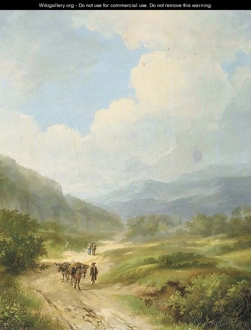 Travellers in a hilly landscape - Ferdinand Hendrik Sijpkens