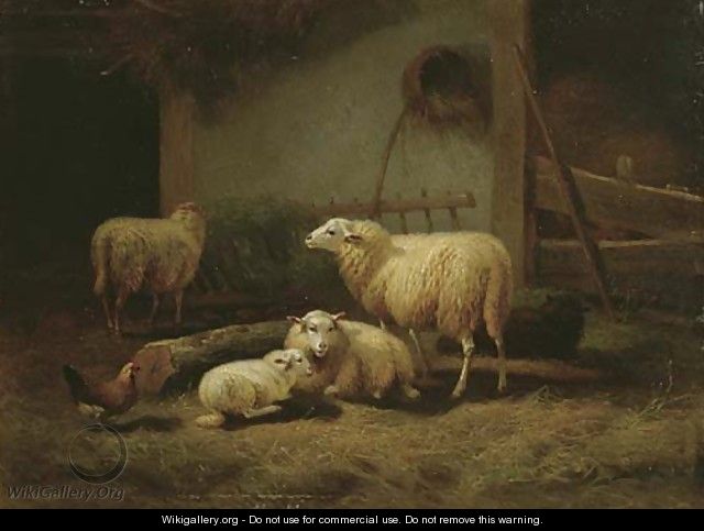 Moutons dans une etable - Eugène Verboeckhoven