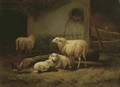 Moutons dans une etable - Eugène Verboeckhoven